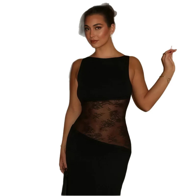 Damen Elegantes Maxikleid mit transparentem Blumenmuster