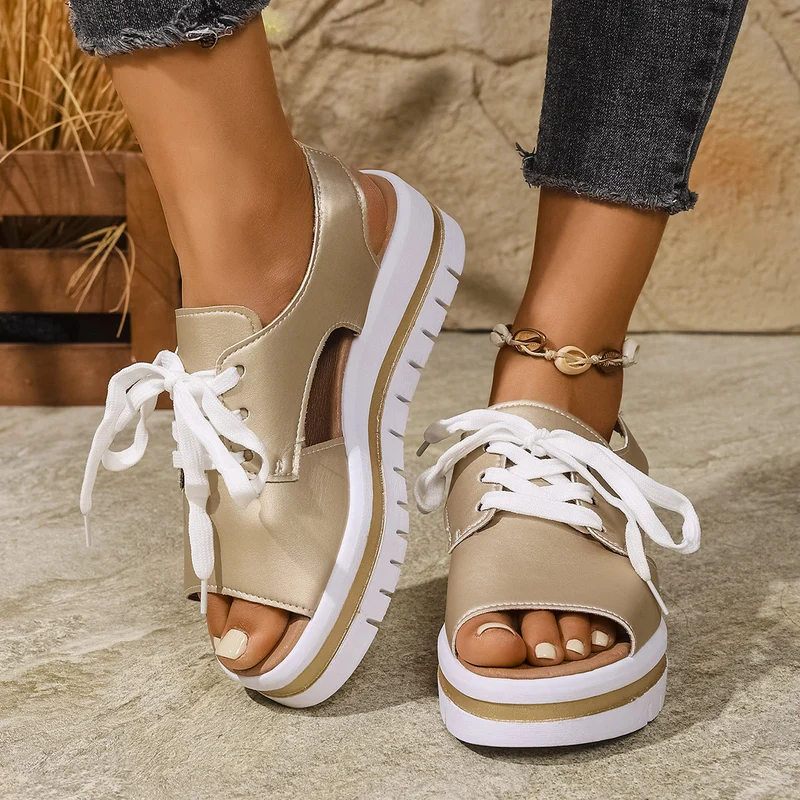Damen Sneaker-Sandaletten mit offener Zehe und praktischen Schnürsenkeln Nord Taschen