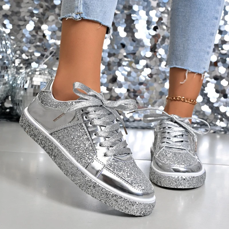 Damen Glitzernde Sneakers mit atmungsaktivem Innenfutter