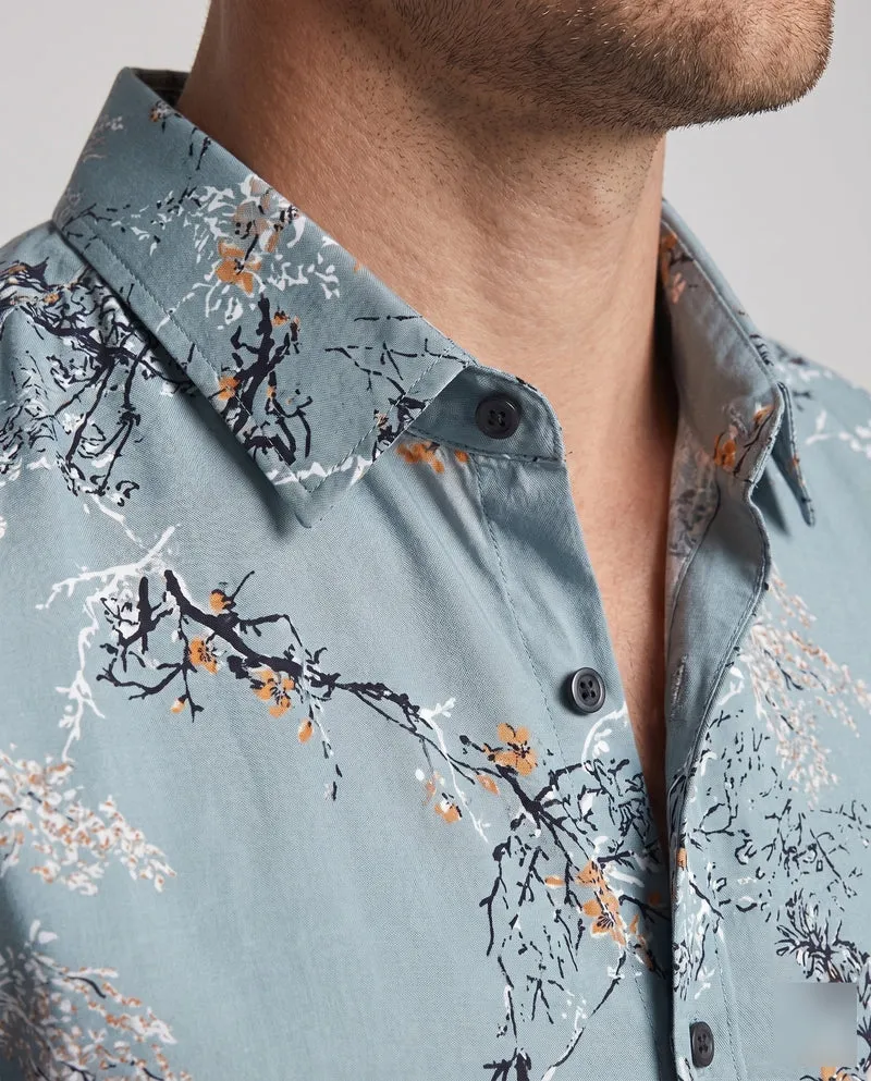 Herren Kurzarmhemd Florale Tusche-Optik Komfortabler Schnitt