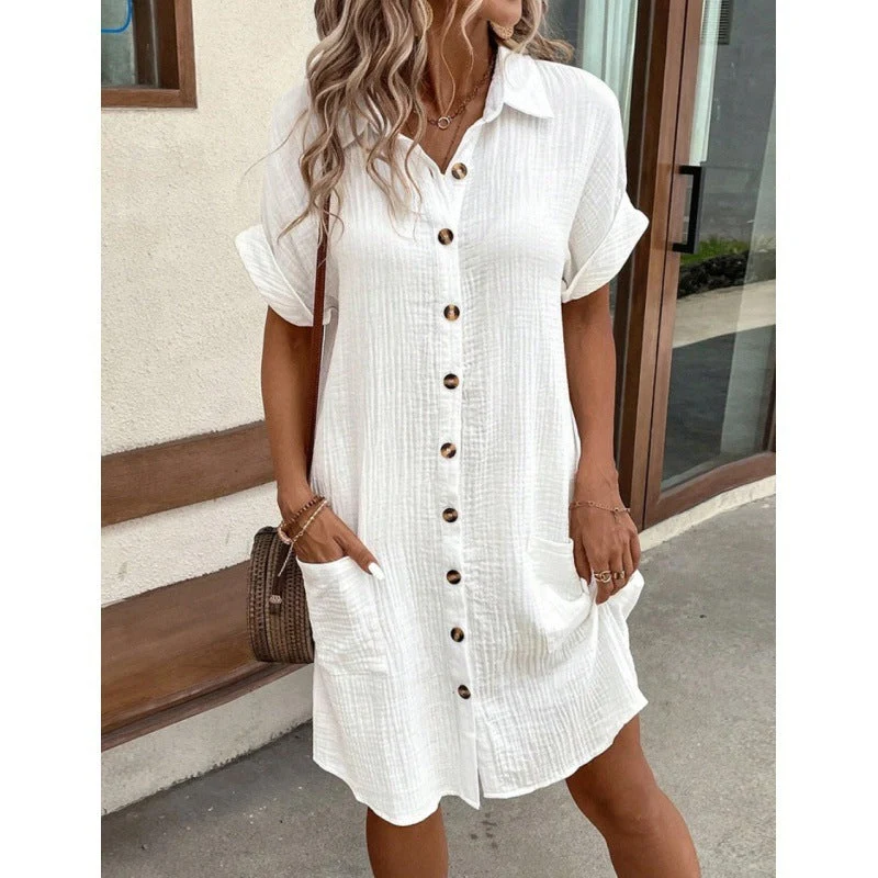 Damen Relaxed Fit Knopfkleid mit praktischen Taschen