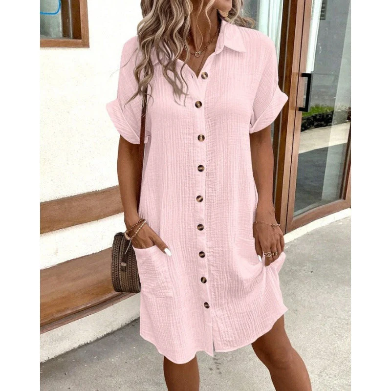 Damen Relaxed Fit Knopfkleid mit praktischen Taschen