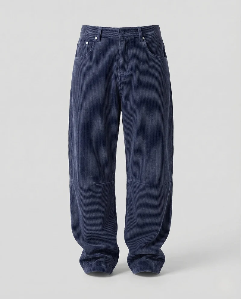 Unisex Weite Cordhose mit Feiner Struktur und Knieabnähern