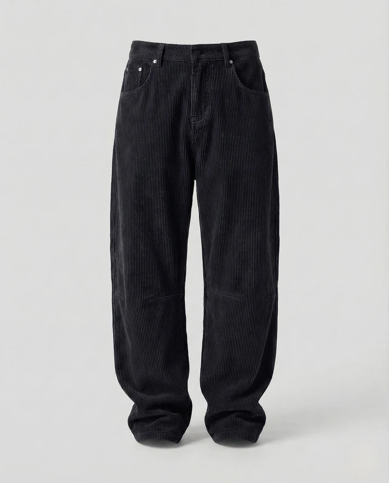 Unisex Weite Cordhose mit Feiner Struktur und Knieabnähern