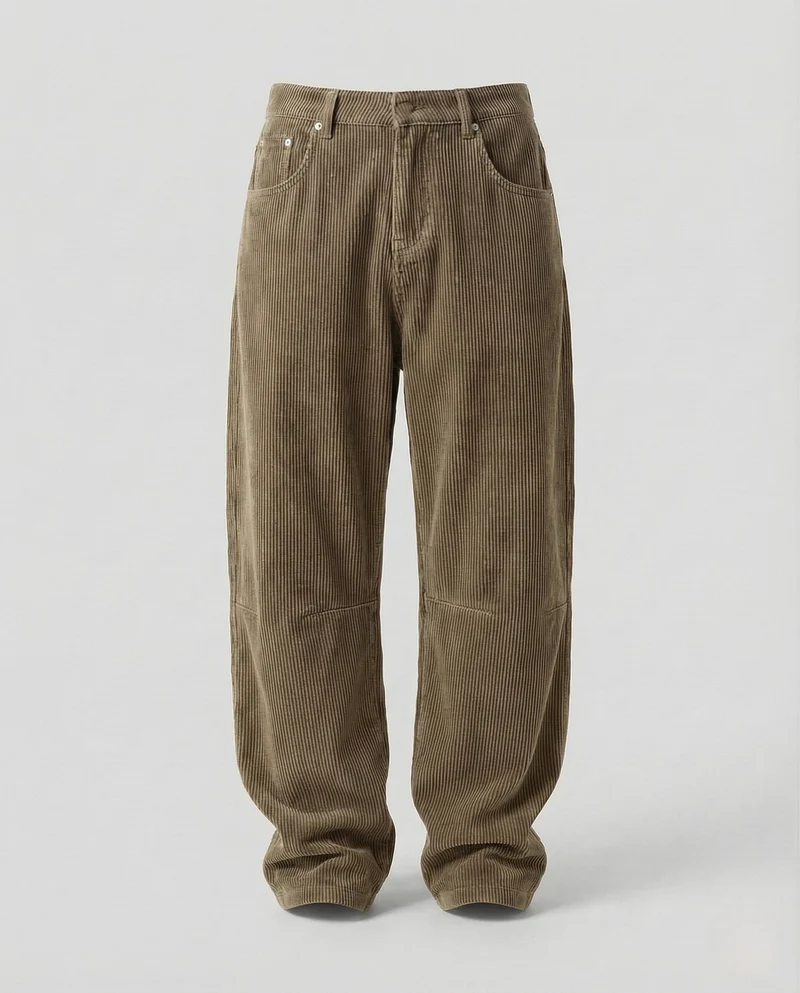 Unisex Weite Cordhose mit Feiner Struktur und Knieabnähern