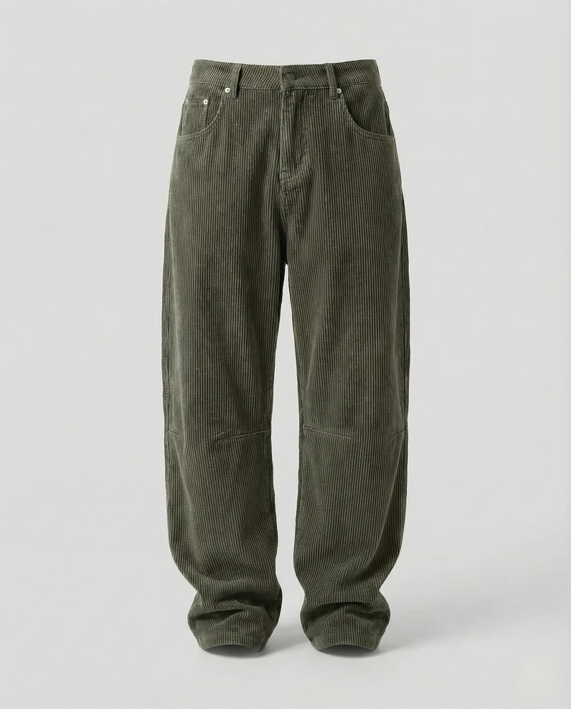 Unisex Weite Cordhose mit Feiner Struktur und Knieabnähern