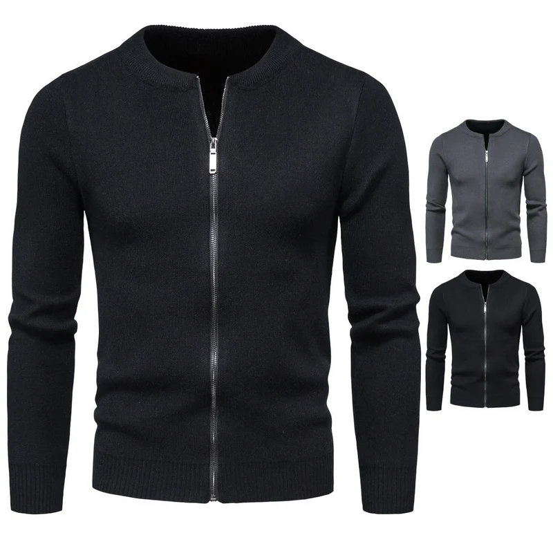 Herren stylische Strickjacke mit modernem Zipper und hohem Kragen