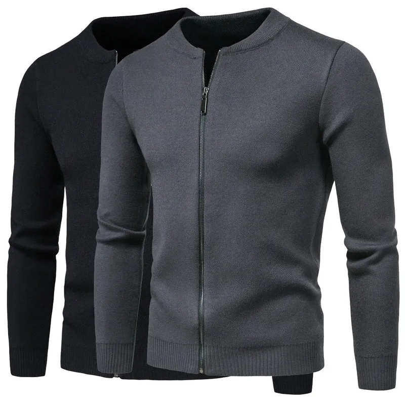 Herren stylische Strickjacke mit modernem Zipper und hohem Kragen