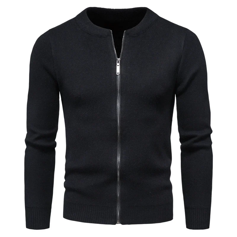 Herren stylische Strickjacke mit modernem Zipper und hohem Kragen