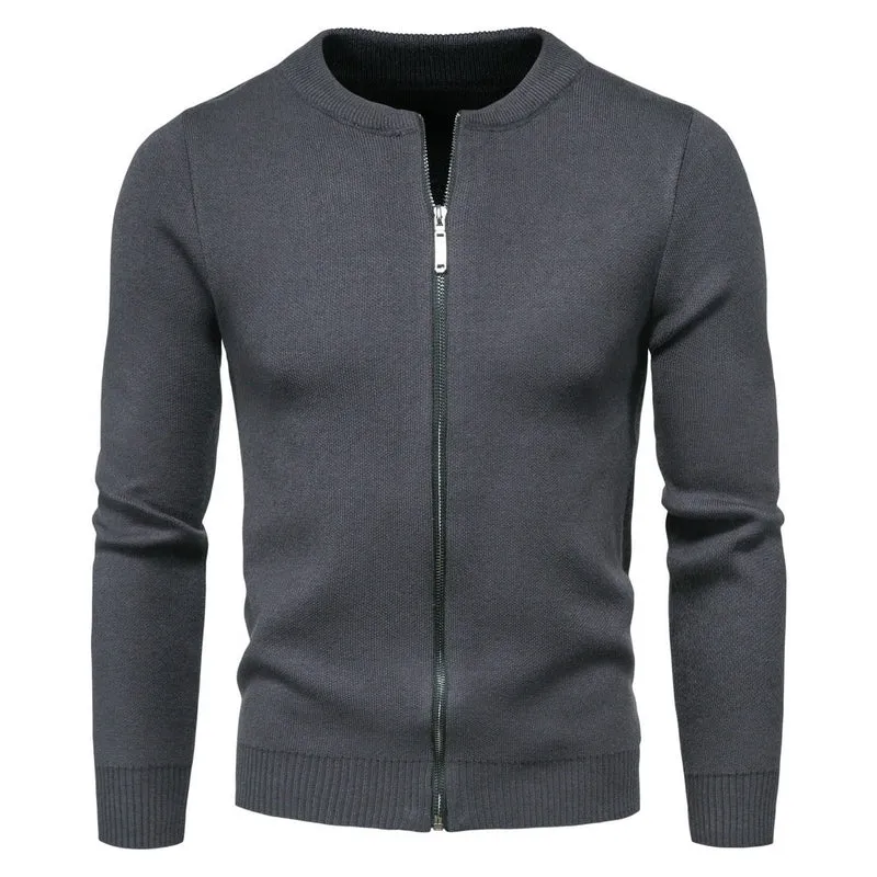 Herren stylische Strickjacke mit modernem Zipper und hohem Kragen