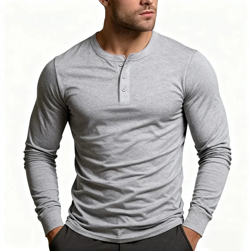 Herren Langarm-Henley-Shirt mit klassischem Knopfdetail und körpernaher Passform