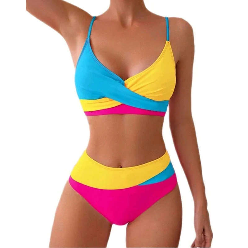 Damen Hochtailliertes Bikini-Set mit Kreuzband-Design