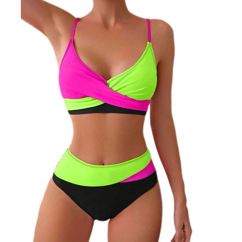 Damen Hochtailliertes Bikini-Set mit Kreuzband-Design