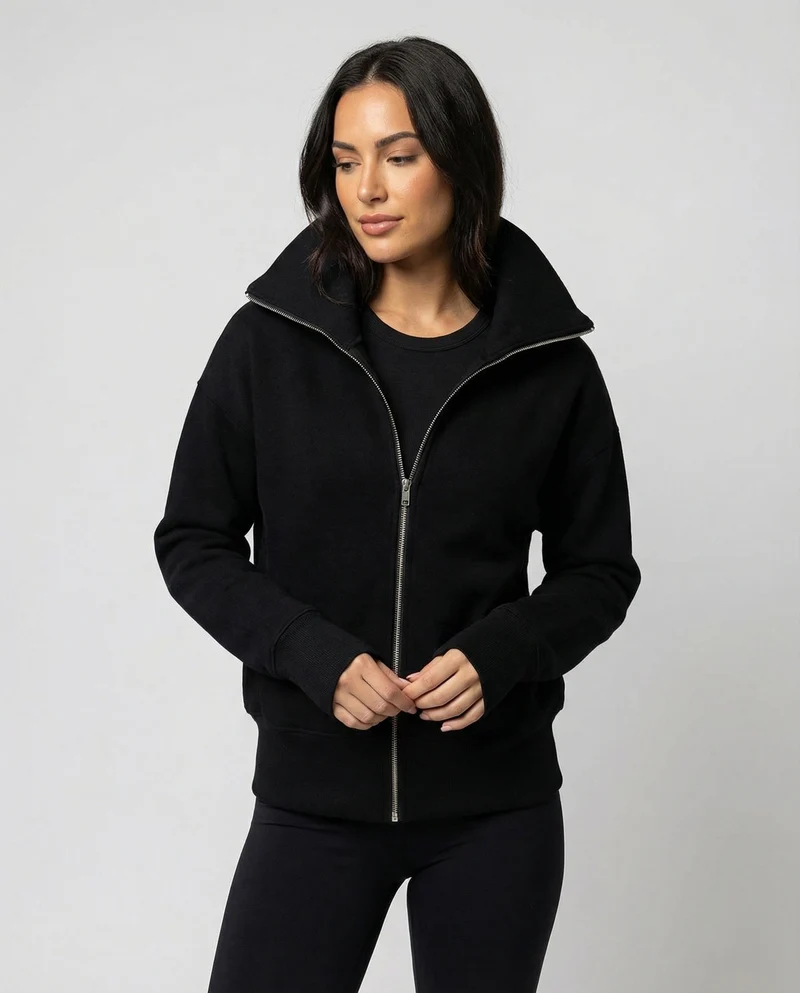 Eleganter Damen Strick Cardigan mit Doppelreißverschluss und hohem Kragen