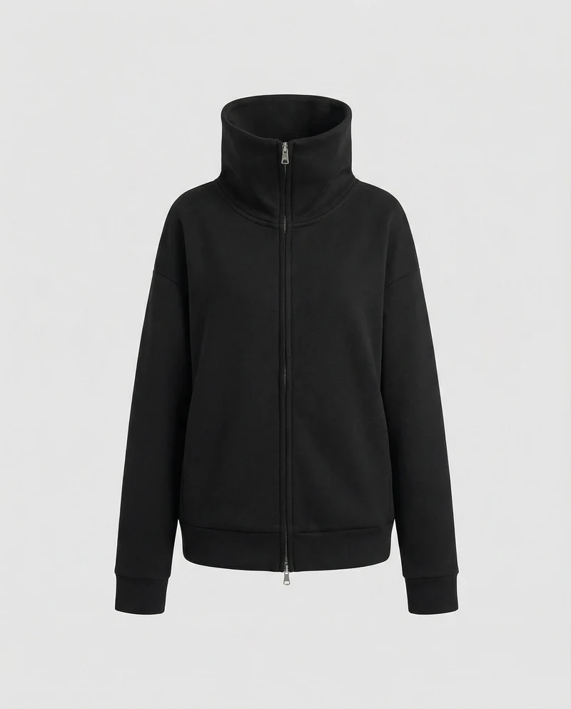 Eleganter Damen Strick Cardigan mit Doppelreißverschluss und hohem Kragen