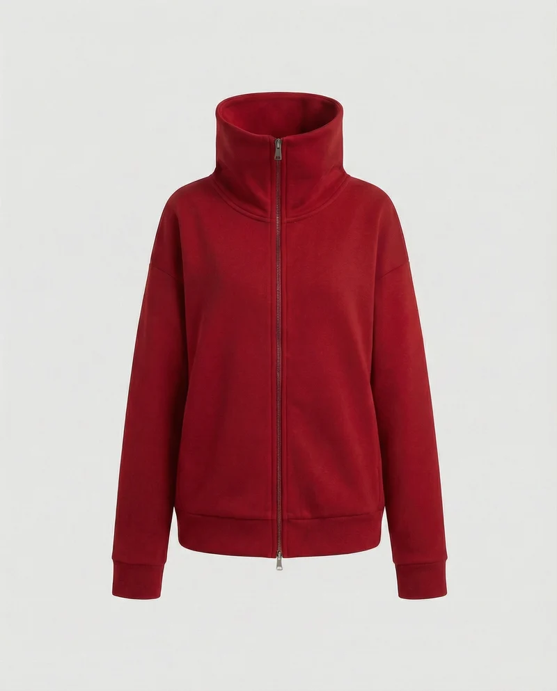 Eleganter Damen Strick Cardigan mit Doppelreißverschluss und hohem Kragen