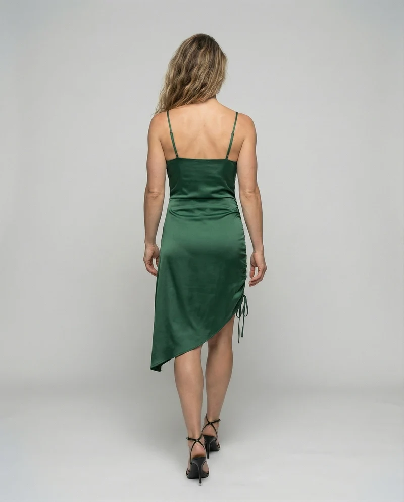Damen Elegante Seitliche Kordelraffung Satin Satinkleid