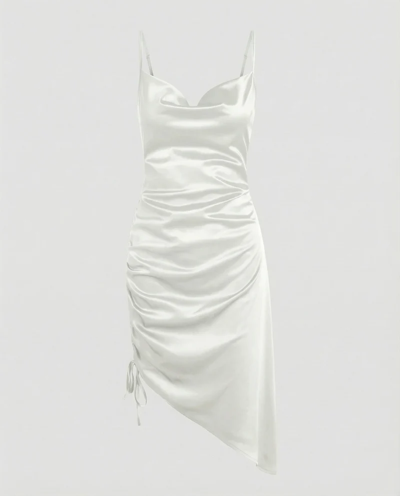 Damen Elegante Seitliche Kordelraffung Satin Satinkleid