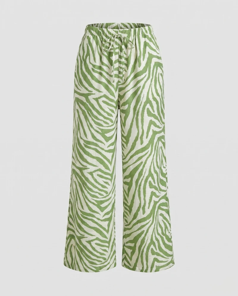 Damen Weite Strandhose mit elastischem Bund und ZNord Taschenra-Print Nord Taschen