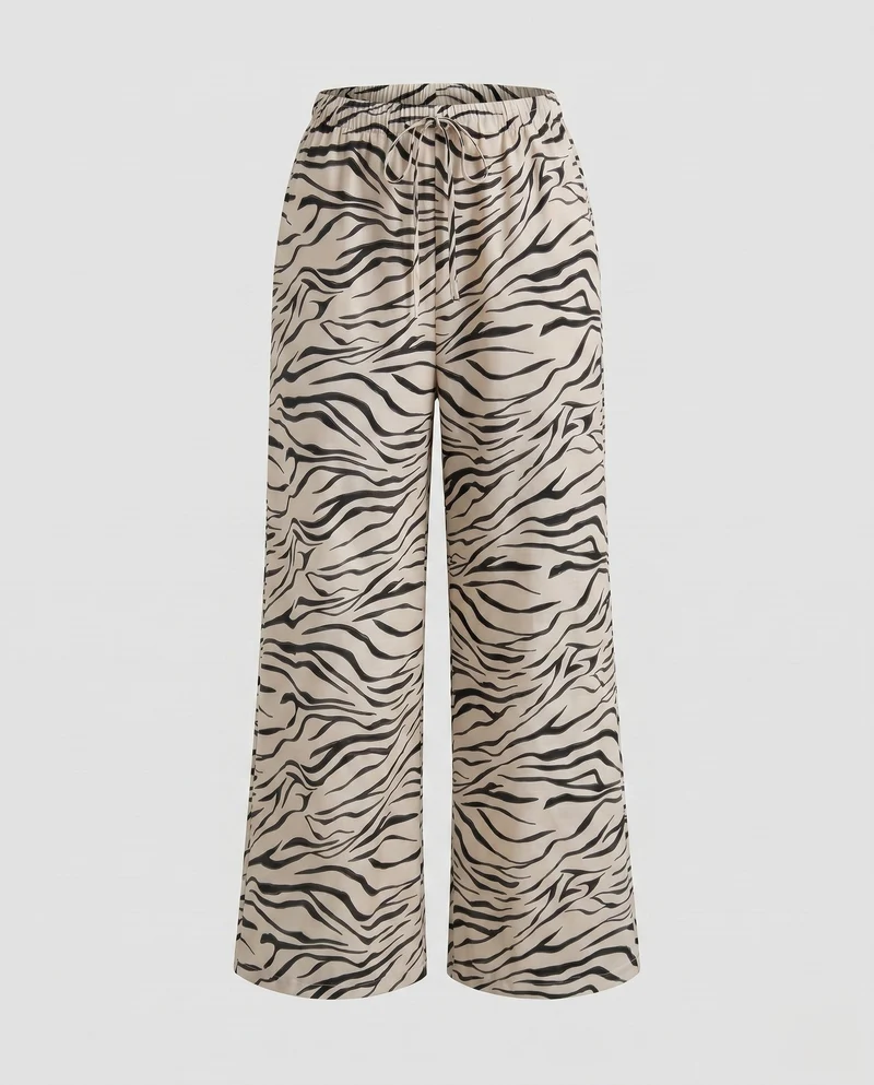 Damen Weite Strandhose mit elastischem Bund und ZNord Taschenra-Print Nord Taschen