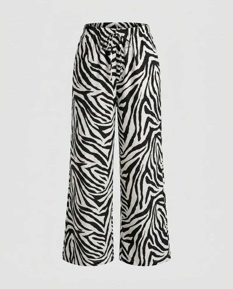 Damen Weite Strandhose mit elastischem Bund und ZNord Taschenra-Print Nord Taschen