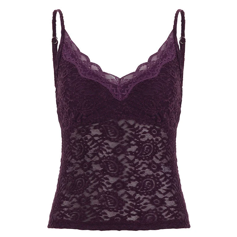 Damen Spitzen-Cami-Top mit verstellbaren Trägern und V-Ausschnitt