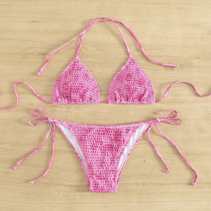 Damen Triangelbikini mit verspieltem Blütenmuster und einstellbaren BindNord Taschenändern Nord Taschen