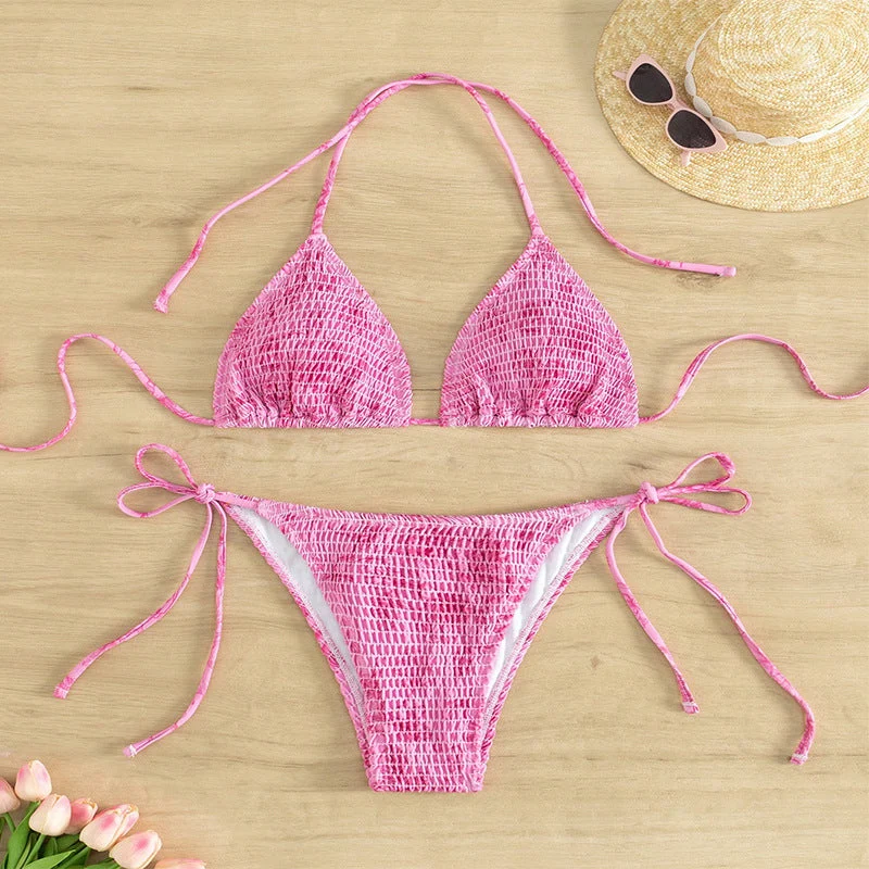 Damen Triangelbikini mit verspieltem Blütenmuster und einstellbaren BindNord Taschenändern Nord Taschen
