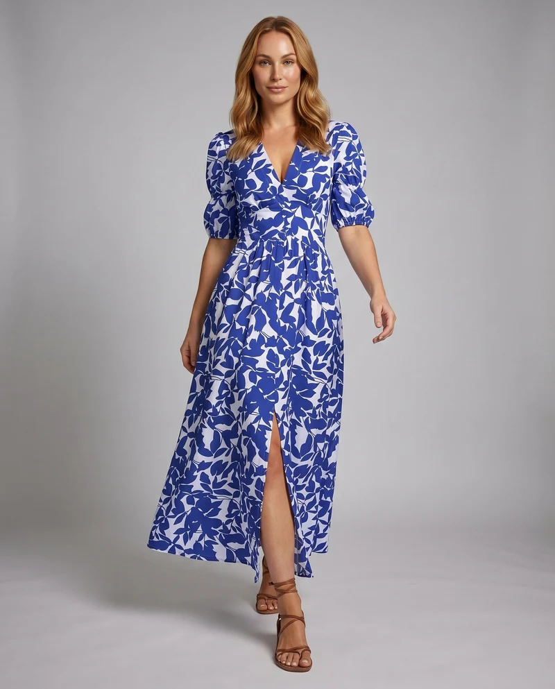 Damen Maxikleid mit floralem Muster und elegantem Schlitz