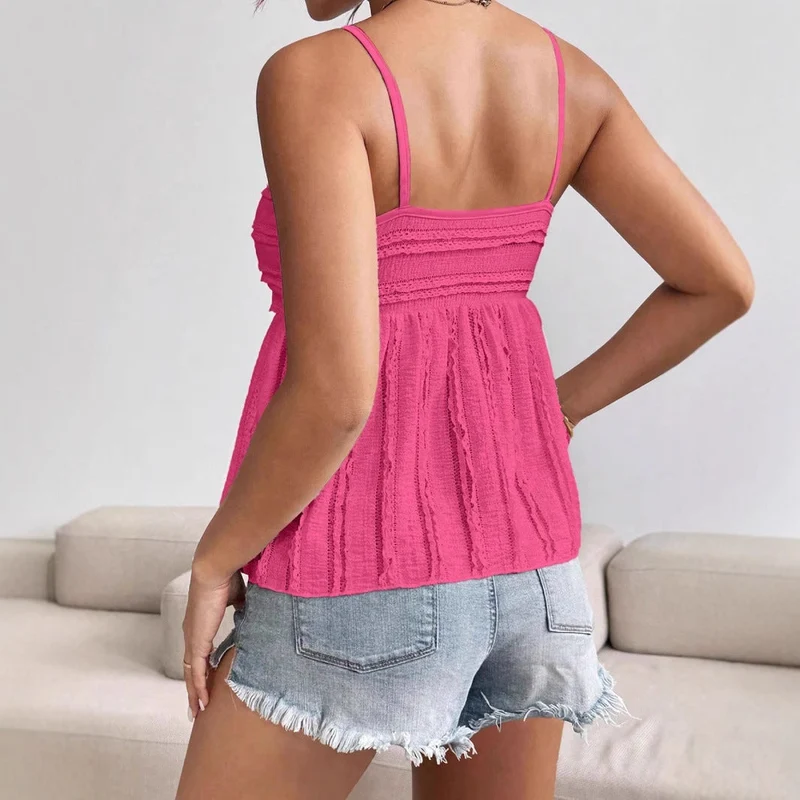 Damen luftiges Sommeroberteil mit Raffung und Spaghettiträgern