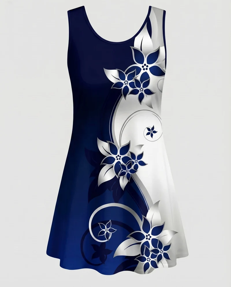 Damen Skaterkleid Relief-Stickerei Ausgestellter Rock Rundhals