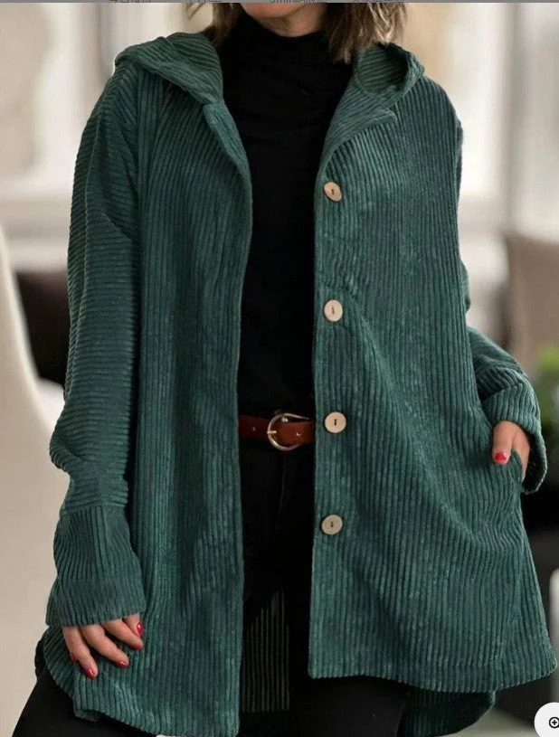 Damen Kapuzenjacke aus Rippstoff mit Holzknöpfen und Freizeit-Schnitt