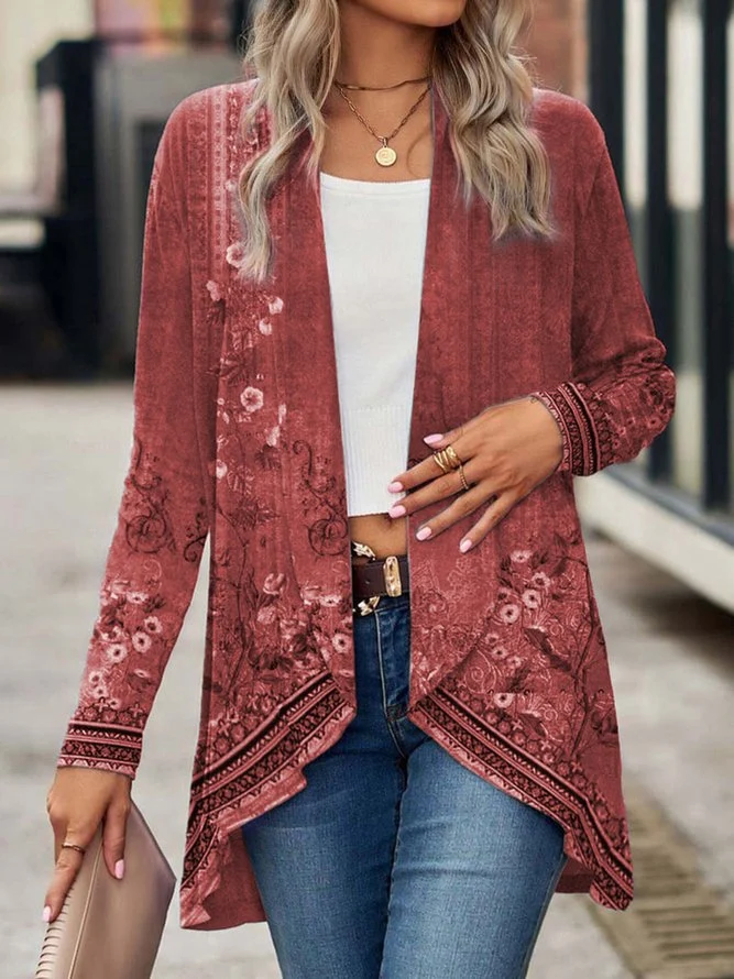 Damen Offene Longjacke mit floralem Design