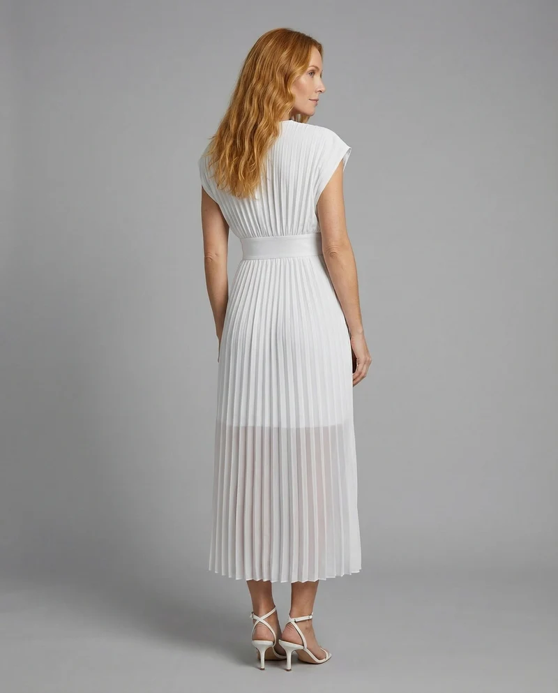 Damen plissiertes Maxikleid mit Flügelärmeln