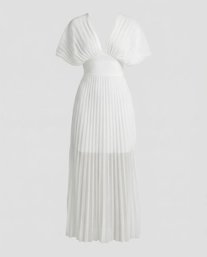 Damen plissiertes Maxikleid mit Flügelärmeln