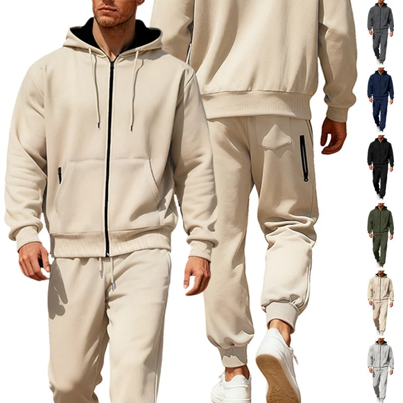 Herren nan Kapuzensweat-Set mit durchgehendem Reißverschluss, Kängurutasche und konischer Jogginghose mit Reißverschlusstaschen Nord Taschen