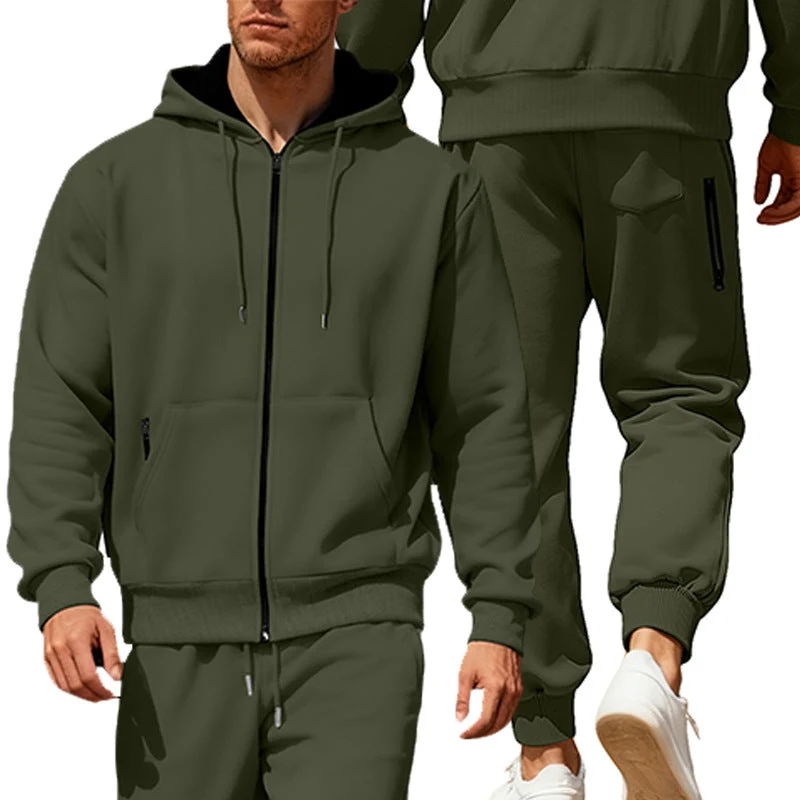 Herren nan Kapuzensweat-Set mit durchgehendem Reißverschluss, Kängurutasche und konischer Jogginghose mit Reißverschlusstaschen Nord Taschen