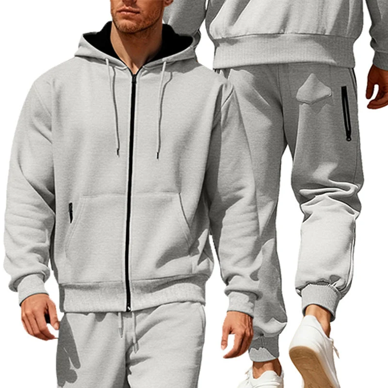 Herren nan Kapuzensweat-Set mit durchgehendem Reißverschluss, Kängurutasche und konischer Jogginghose mit Reißverschlusstaschen Nord Taschen