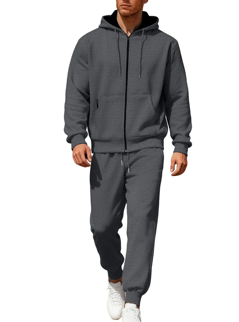 Herren nan Kapuzensweat-Set mit durchgehendem Reißverschluss, Kängurutasche und konischer Jogginghose mit Reißverschlusstaschen Nord Taschen