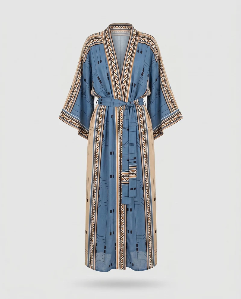 Damen Kaftan aus hochwertiger Baumwolle mit traditionellem Muster