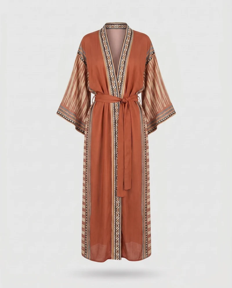 Damen Kaftan aus hochwertiger Baumwolle mit traditionellem Muster