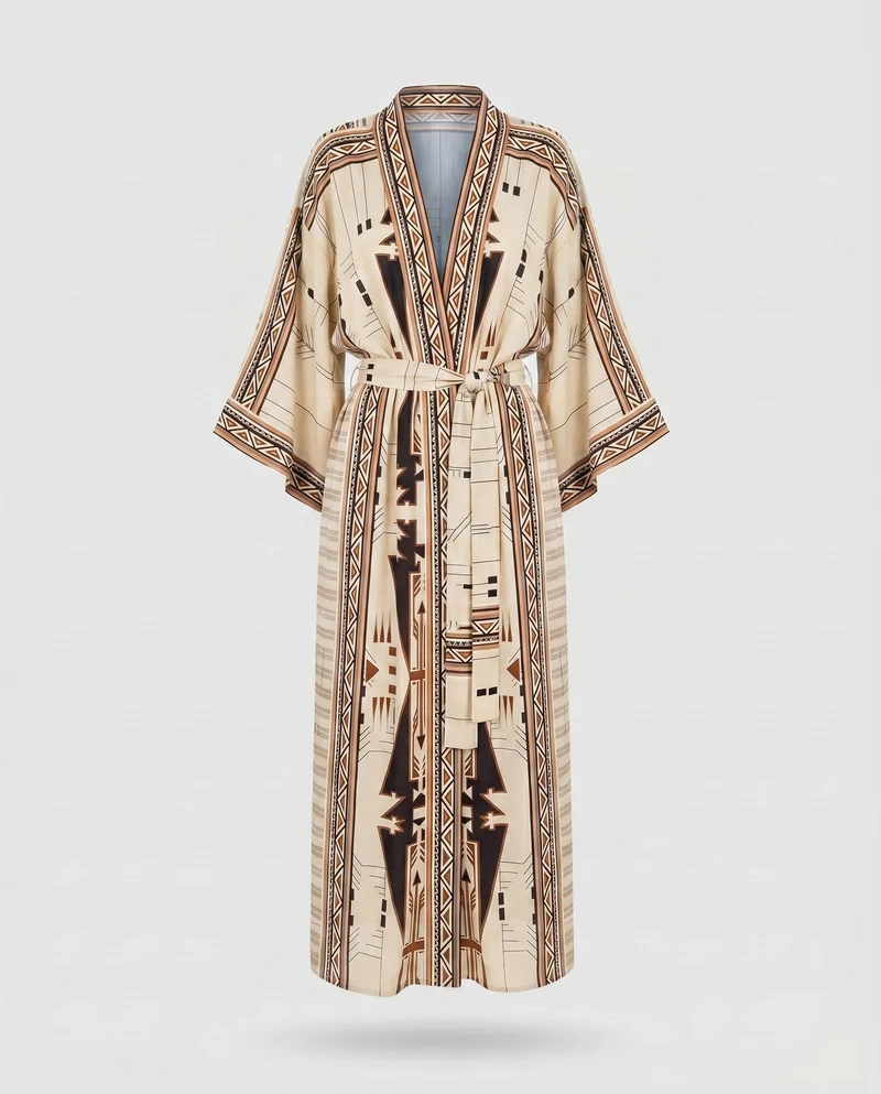 Damen Kaftan aus hochwertiger Baumwolle mit traditionellem Muster