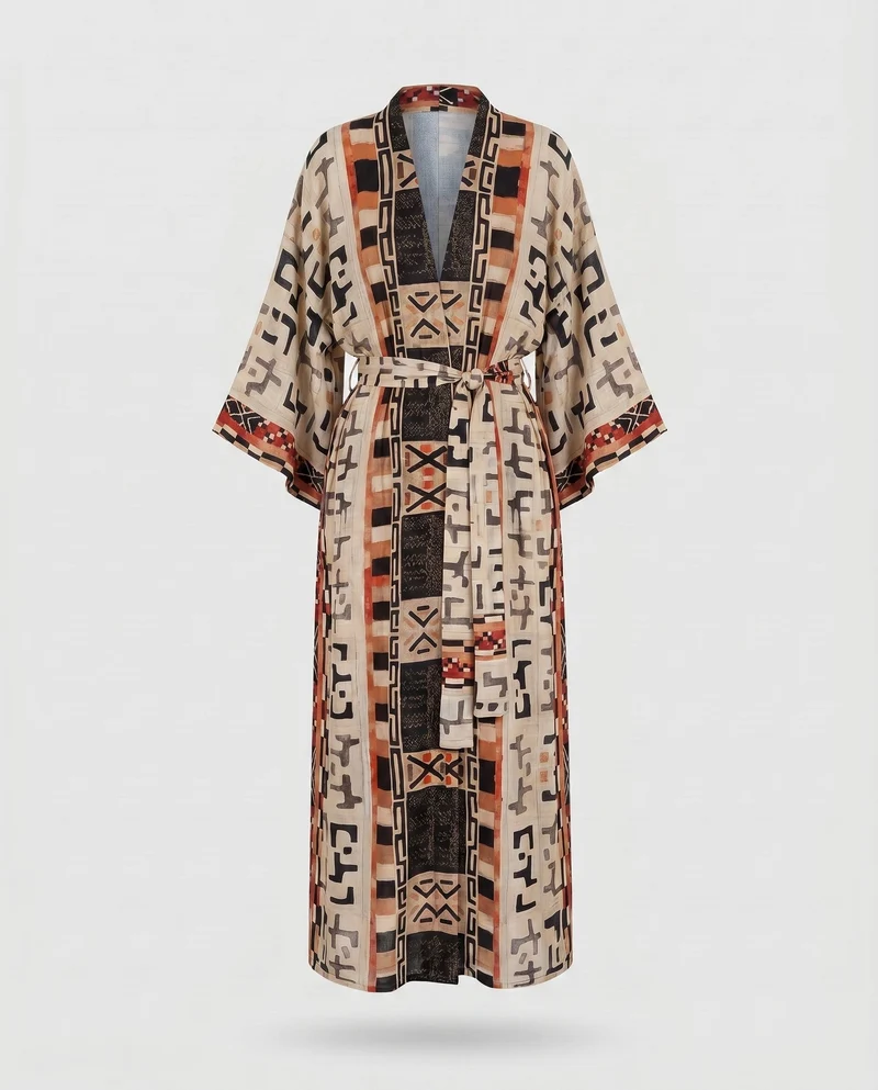 Damen Kaftan aus hochwertiger Baumwolle mit traditionellem Muster