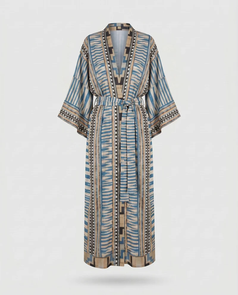 Damen Kaftan aus hochwertiger Baumwolle mit traditionellem Muster