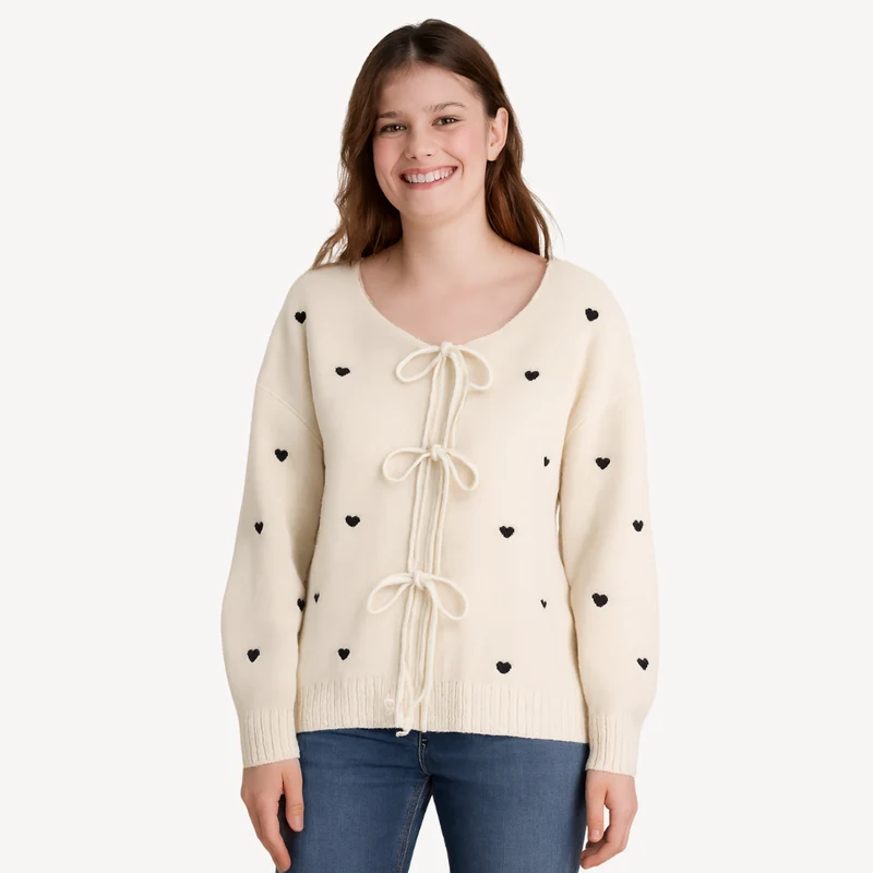 Herzdruck Baumwoll-Cardigan für Frauen