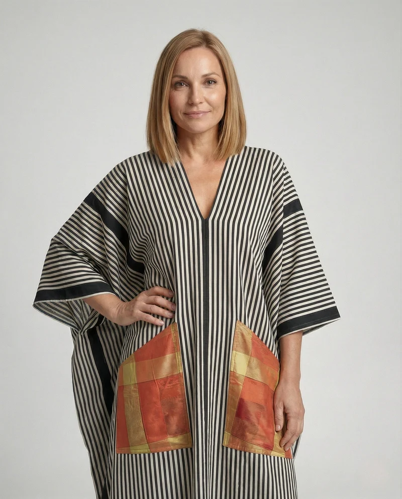 Damen Kaftan Kleid weit gestreift