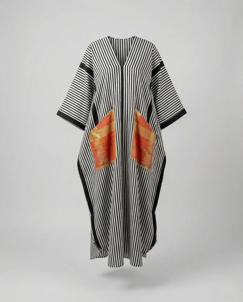 Damen Kaftan Kleid weit gestreift