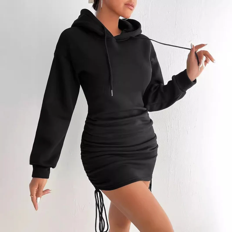 Damen Hoodie Kleid mit Raffung