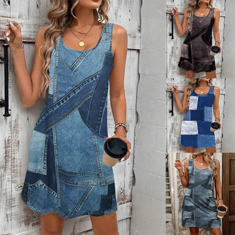 Nord Taschen | Kleid mit Denim-Print