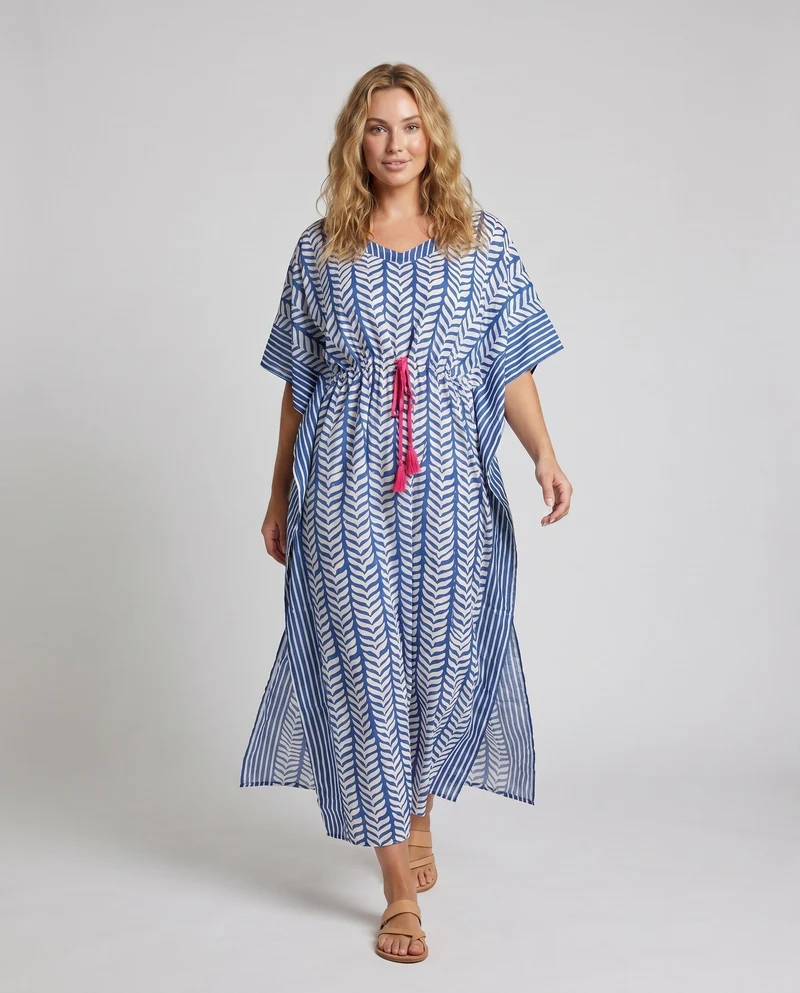 Damen Strandkleid im modernen Kaftan-Stil mit seitlichem BindNord Taschenand